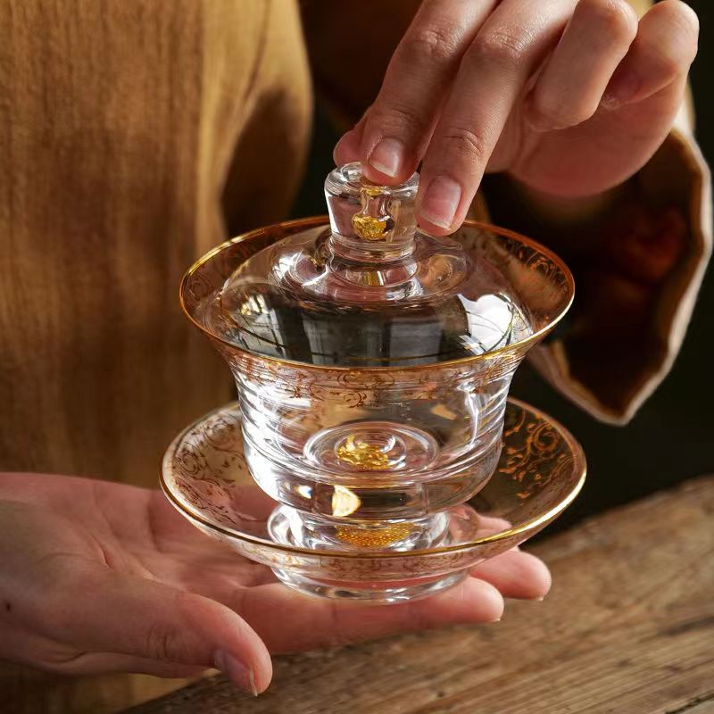 【汀和大福】藏金水晶玻璃三才蓋碗 【汀和大福】藏金水晶玻璃三才蓋碗